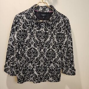 Talbots Black and White Patterned Buttom Down Blouse Jacket Size 8